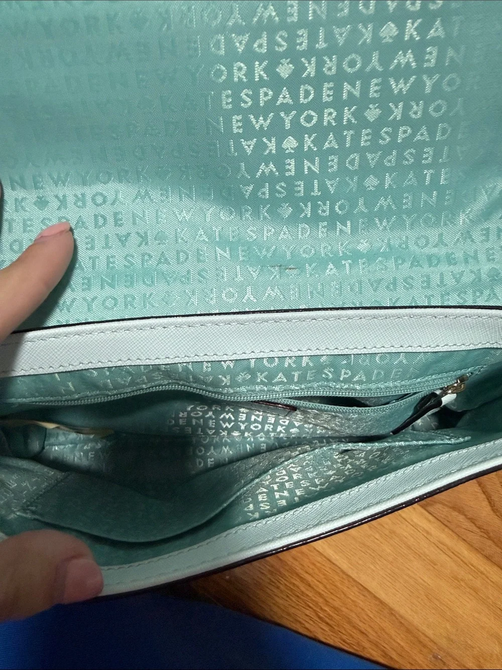 kate spade Pale Blue Crossbody with Gold Plaque